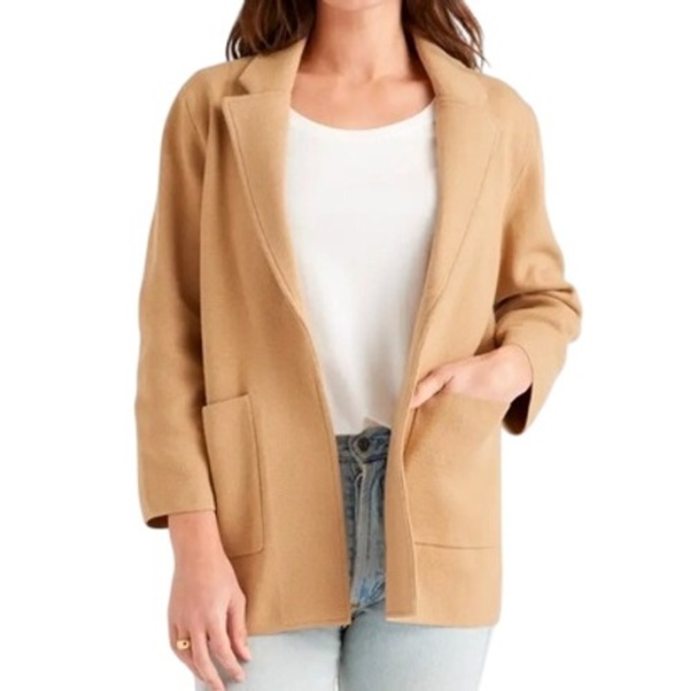 Quince Womens XL Camel 100% Organic Cotton Knit Blazer